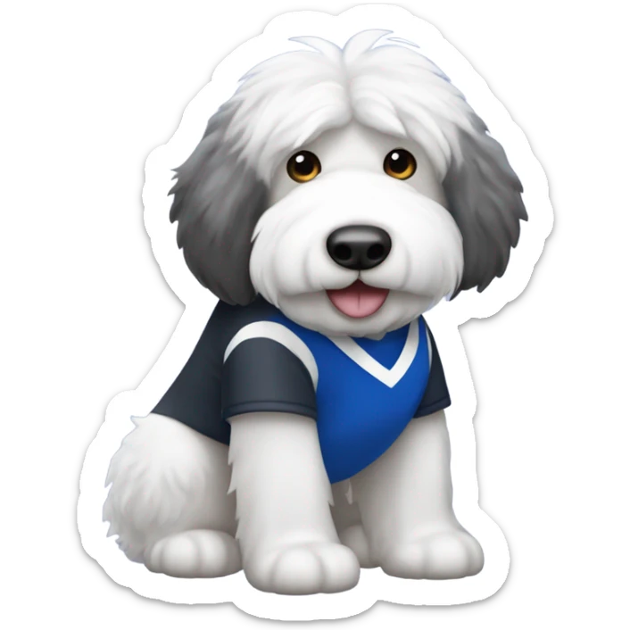 Salt and pepper Old English sheepdog wearing a dodgers shirt  sticker