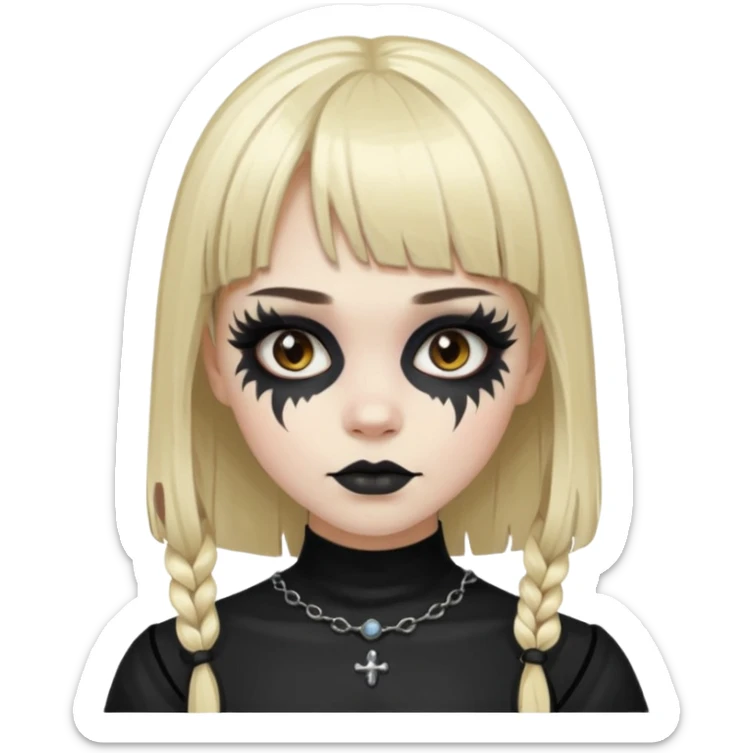 gótica con la cara pintada, pelo marrón oscuro y una mecha rubia en el flequillo  sticker