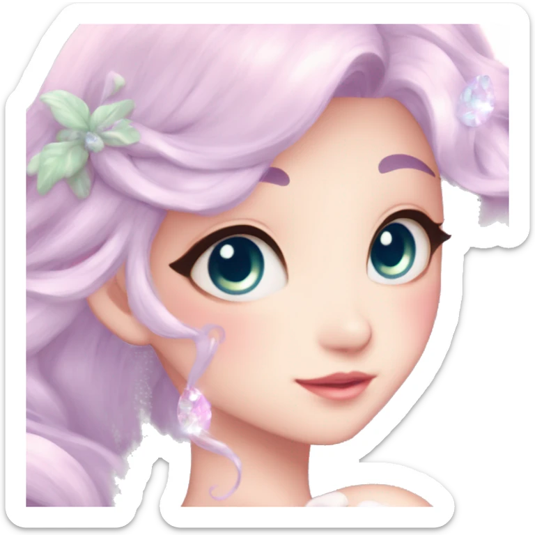 Dreamy pretty elegant kawaii shiny blushing shy anime pastel lady kawaii beautiful hair naturecore fairycore cottagecore jewels trending aesthetic full body sticker