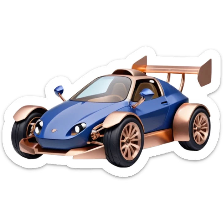dark crystal blueberry and rosegold-accented cyber faceted-body electric racing car driven by a small cute smoking relaxed turtle with rear spoiler, roll bar, and wheely bar sticker