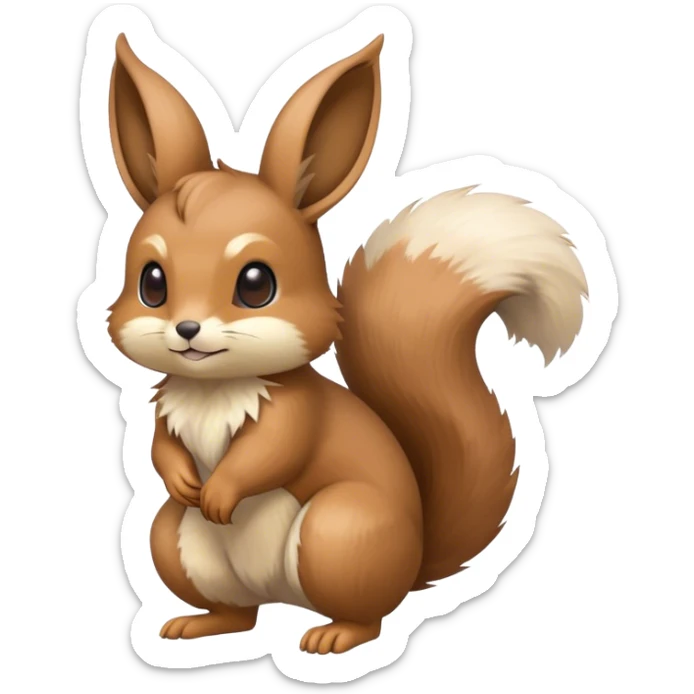 Cute cool animal hybrid Fakemon full body, brown, beige, squirrel-eevee-bunny sticker