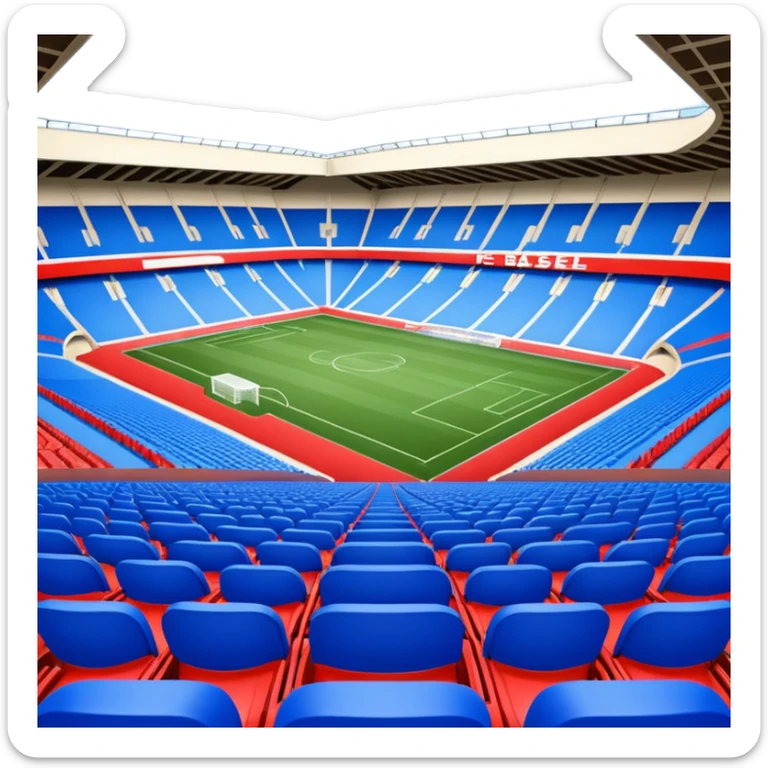 fc basel soccer stadium with blue seats. the name fc basel is written in red seats whereby many red seats form the label within a sea of blue seats sticker