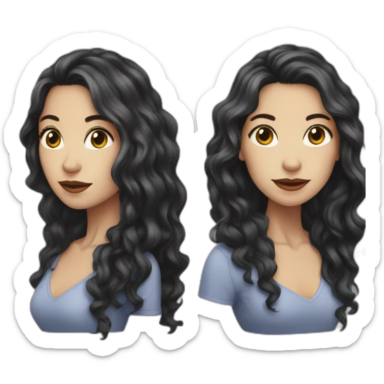 Woman with white skin, long dark hair, wavy hair sticker