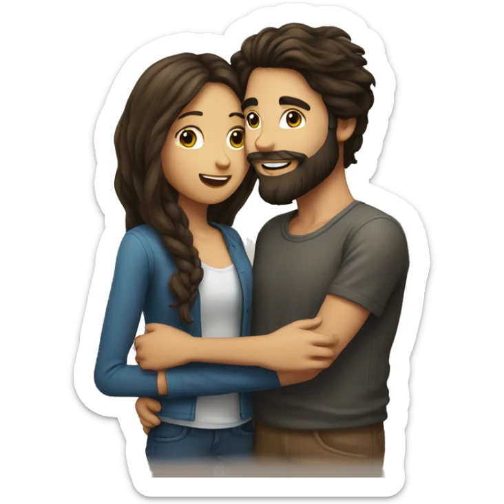 Brunette happy couple boy with beard and girl  with long hair that are kissing sticker