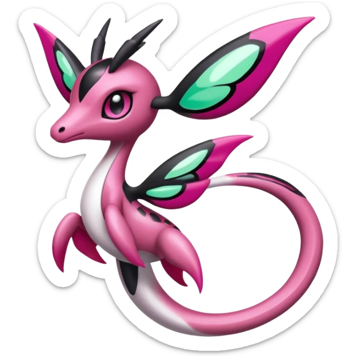 Sparkly glittery feminine girly Magenta, black and white Meloetta-Flygon-Gorebyss-Salazzle-Pokémon-Fakémon-creature-fusion-hybrid sticker