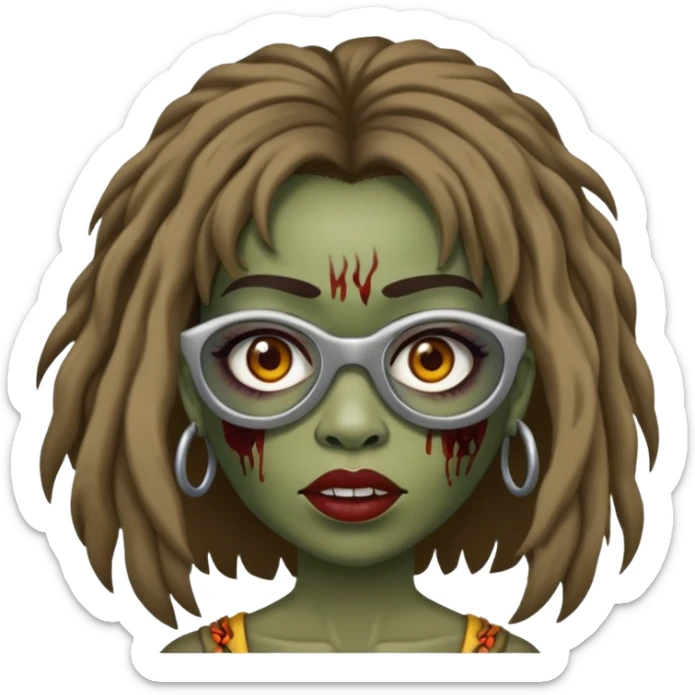 faça um acatar com emoji de zumbi de uma mulher de cabelo vermelho com franjinha e oculos sticker