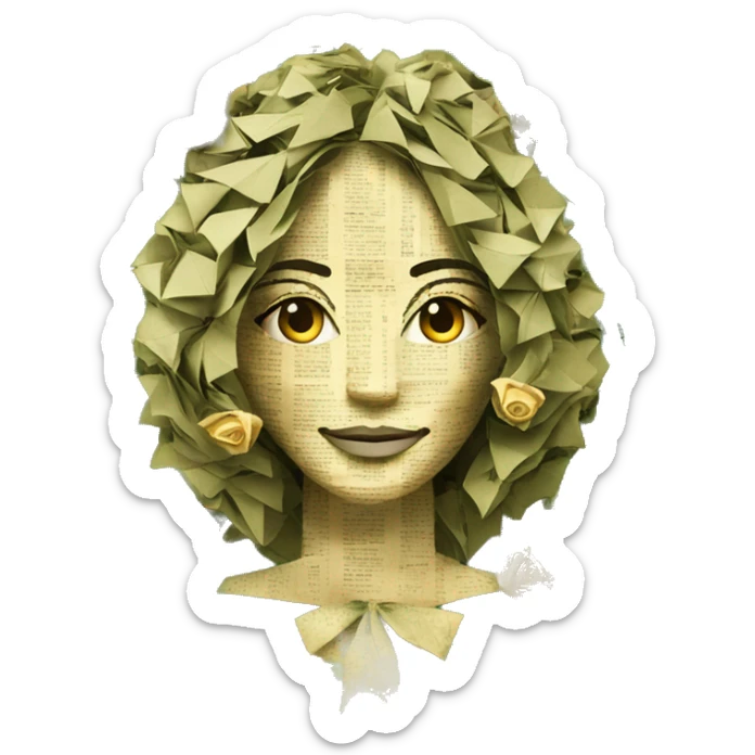  Hemp 420 lady face made of 420 origami newspaper roses hemp leaves lantern fairy lights burning paper and hemp leaves in hair  sticker