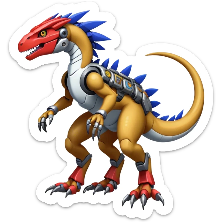 Furry maned Cool Edgy Futuristic shiny colorful cyborg-Digimon-Fakemon-Guilmon-Velociraptor-Mecha full body  sticker