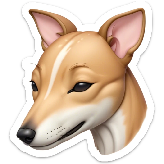 Meme-Worthy Cute Sleeping Fawn Greyhound Portrait Emoji, Head resting peacefully with a contented smile, showcasing a slender build and a luxuriously smooth fawn Fur, eyes shut in a serene nap, Simplified yet hilariously adorable features, highly detailed, glowing with a soft, drowsy light, high shine, relaxed and utterly lovable, stylized with an air of playful laziness, bright and heartwarming, soft glowing outline, capturing the essence of a comically sleepy racer, so meme-worthy it feels like it could instantly become the next viral sensation of adorable slumber! sticker