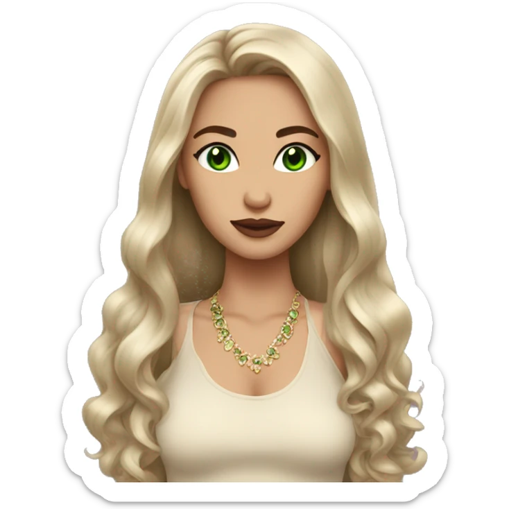 glamorous baddie long brunette hair with green eyes beige skin sticker