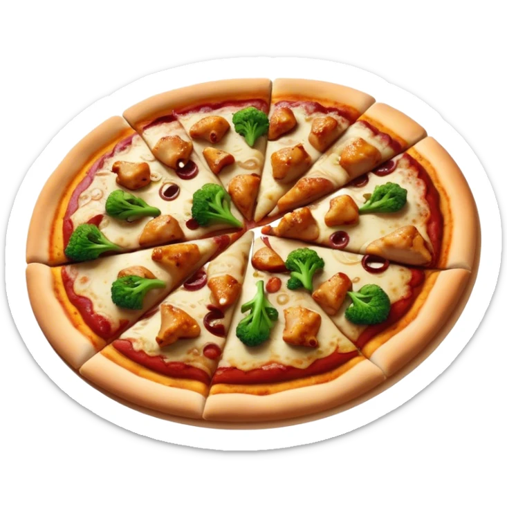 Pizza with chicken teriyaki toppings and Brokkoli Burgundy sticker