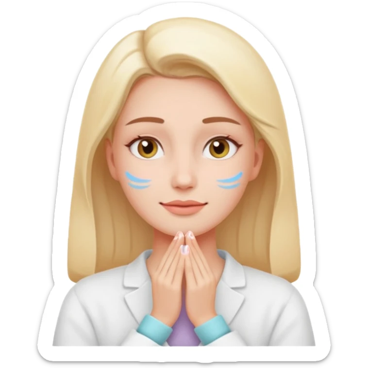 woman receiving gentle facial massage, calm expression, pastel colors, spa atmosphere, emoji style sticker