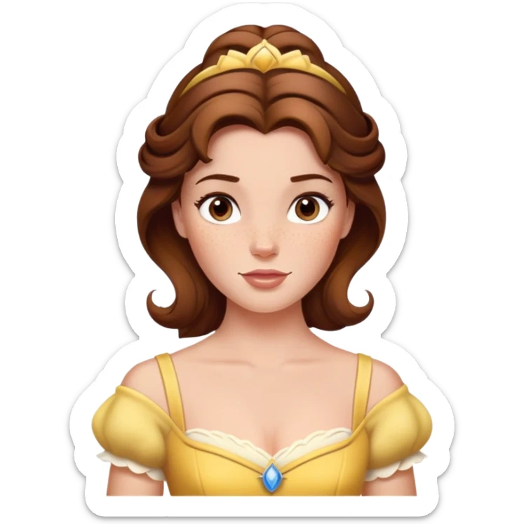 Disney Princess Belle from Beauty and the Beast with brown hair and face with freckles sticker