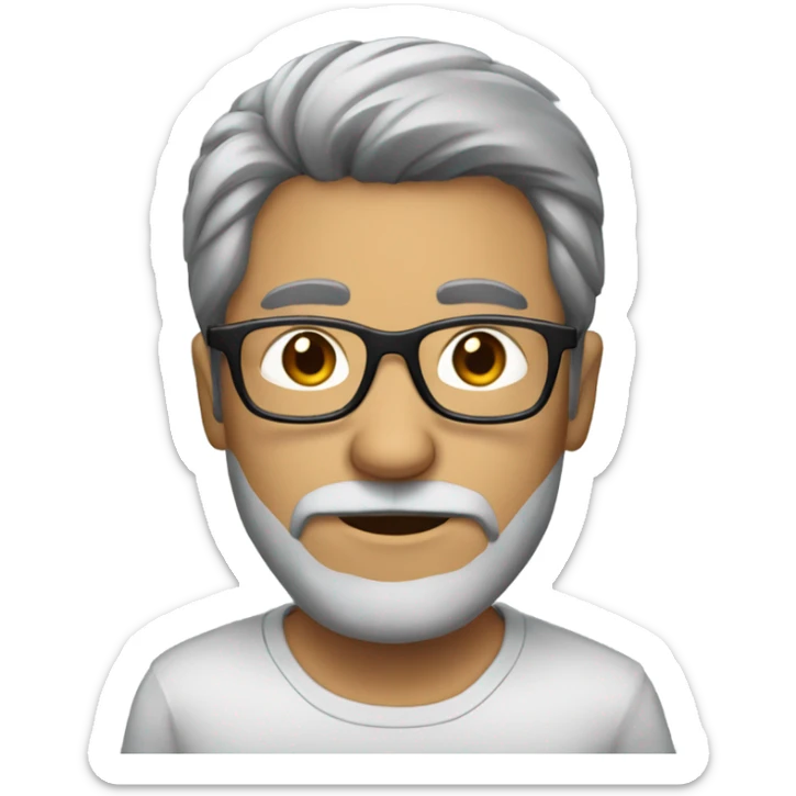 male with black and grey hair, with beard also grey and black, black big glasses sticker