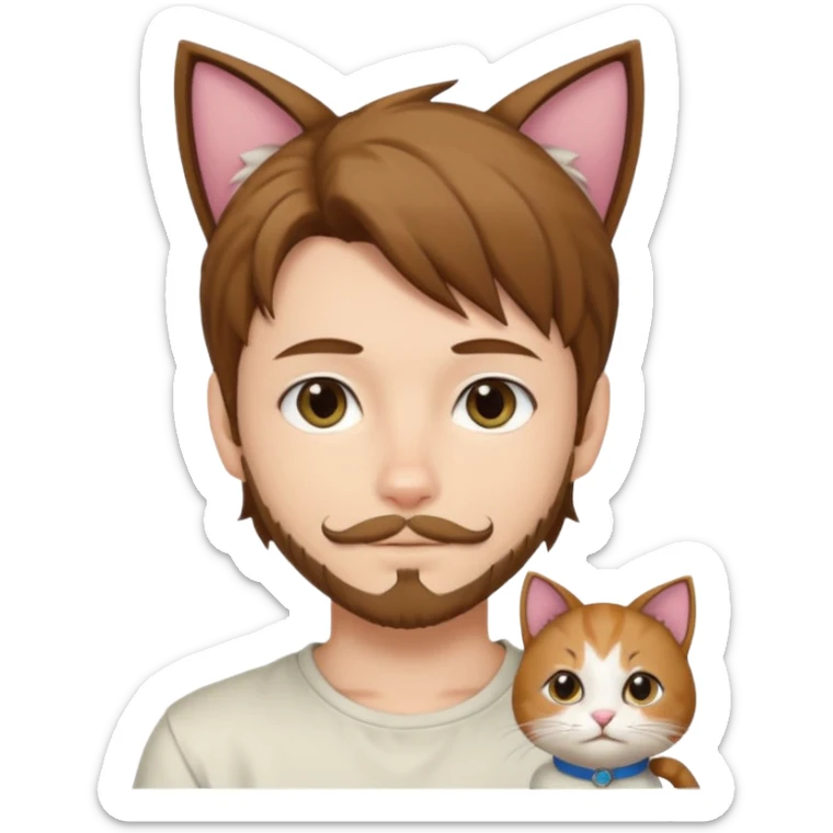 white boy with cat tail with goatee hair and cat ears with brown hair and anime features sticker