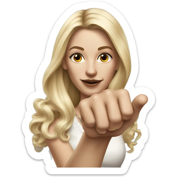 Blonde elegant women with LONG HAIR, her Body Covered with Tattoos, POINTING YOU FORWARD with her HAND with INDEX FINGER, Hyper Realistic sticker