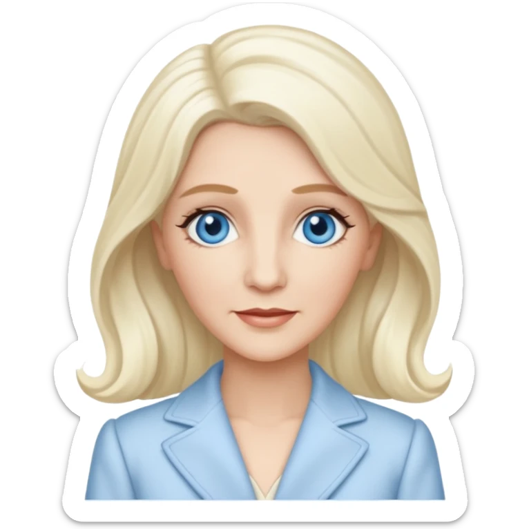 Patty Andrews from The Andrews Sisters with blue eyes, long platinum blonde hair, ivory outfit sticker