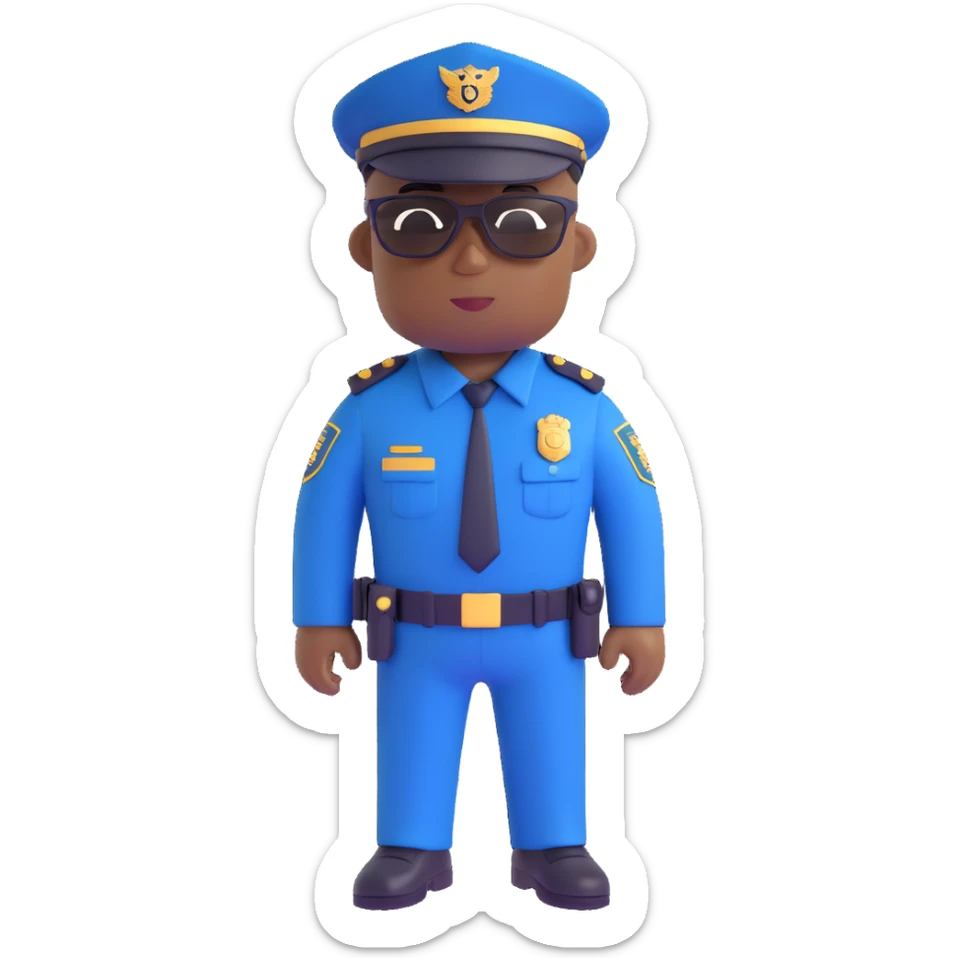 black male police officer, navy blue uniform, brown sunglasses, no hat, plain background sticker
