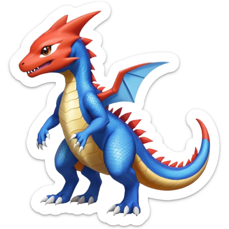 Garchomp-Veemon-Charmeleon-Digimon-Latias-Peppercat-Pokémon-Flamedramon-fusion-animal-hybrid-creature, Full body  sticker