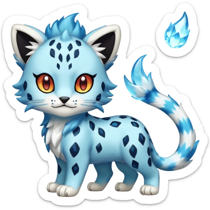 Icy Elemental Pawny Cute Innocent Liepard-Amaura-Litten-Sprigatito-Pokémon-fusion-creature (full body) sticker