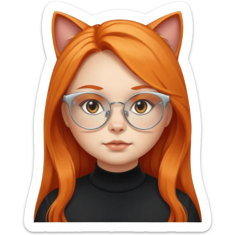 girl with chubby cheeks, very long orange hair, and silver cat-eye glasses. Black clothes sticker