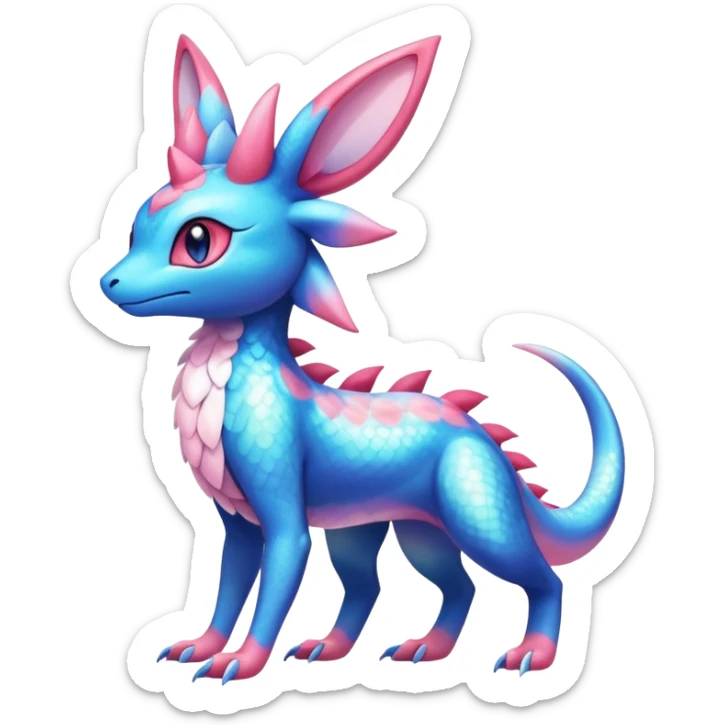Colorful Shiny Exotic Amaura-Salandit-Aurorus-Sylveon-Fakémon-hybrid-creature (full body)  sticker