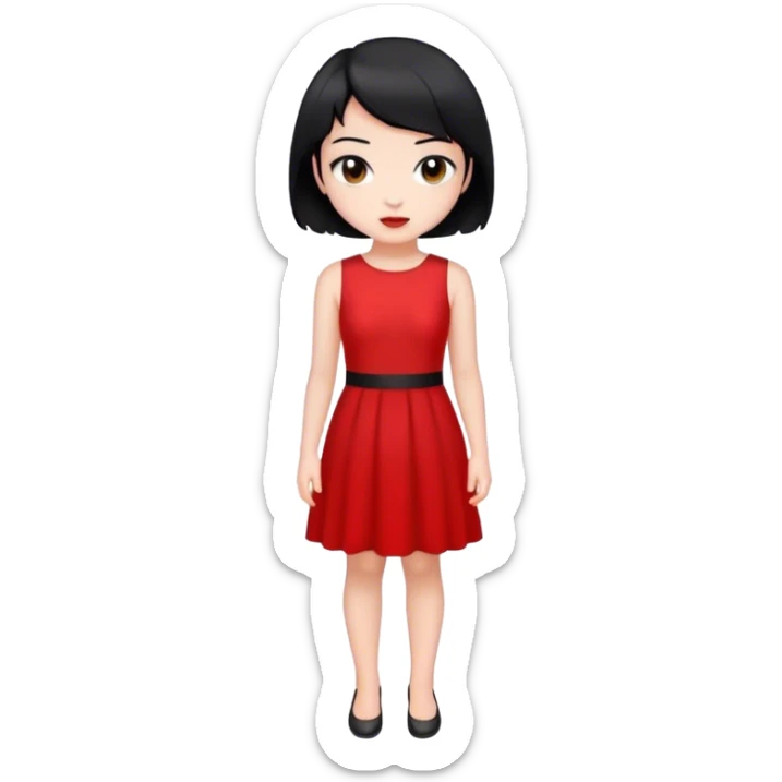 A girl with black short hair and wearing a red dress sticker