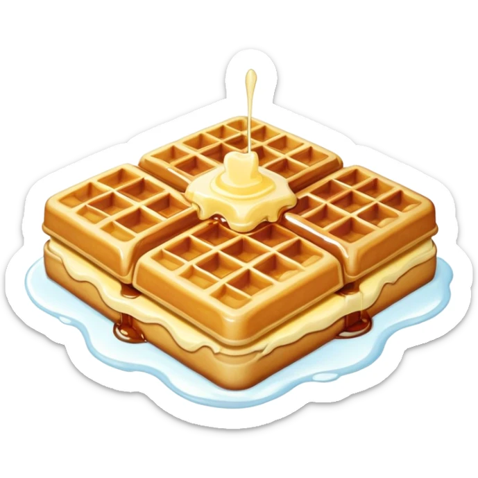 Golden crispy waffle with maple syrup and a square of butter on top sticker
