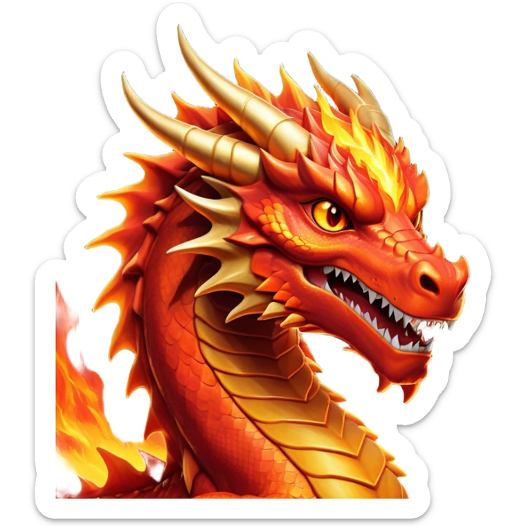cinematic-noble-fierce-fire-dragon-portrait-emoji,-poised-and-imposing,-with-a-muscular,-scaled-body-ablaze-in-fiery-hues-of-crimson,-molten-orange,-and-molten-gold,-and-intense,-burning-eyes-that-mirror-the-heart-of-a-volcano;-rendered in detail sticker