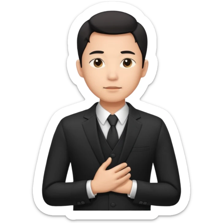 first asian man put his hands on his chest where his heart is, to showw howw he feeel sticker