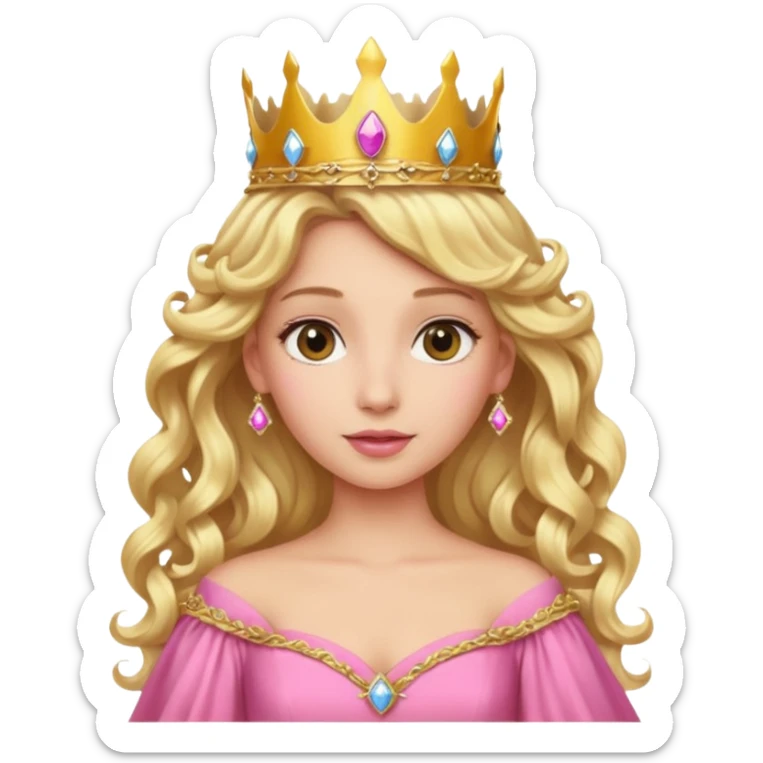 Blonde Princess with long blonde curls, pink gown, golden crown. sticker