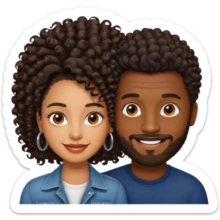 Dark brown skin man with a light beard and a curly   fade haircut with dark brown eyes with a brown skin  Latina woman with dark straight hair  sticker