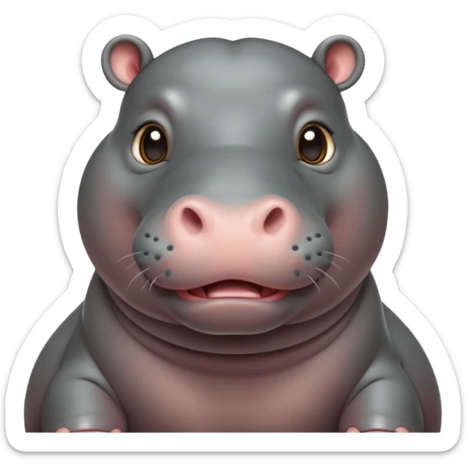 cinematic-cute baby hippo-portrait-emoji,-poised-and-regal,-with-a-massive,-robust-build-and-a-smooth,-sleek-slate-gray-hide,-deep-set-soulful-eyes,-simplified-yet-sharp-and-sophisticated-features,-highly-detailed,-glowing-with-a-soft radiance sticker
