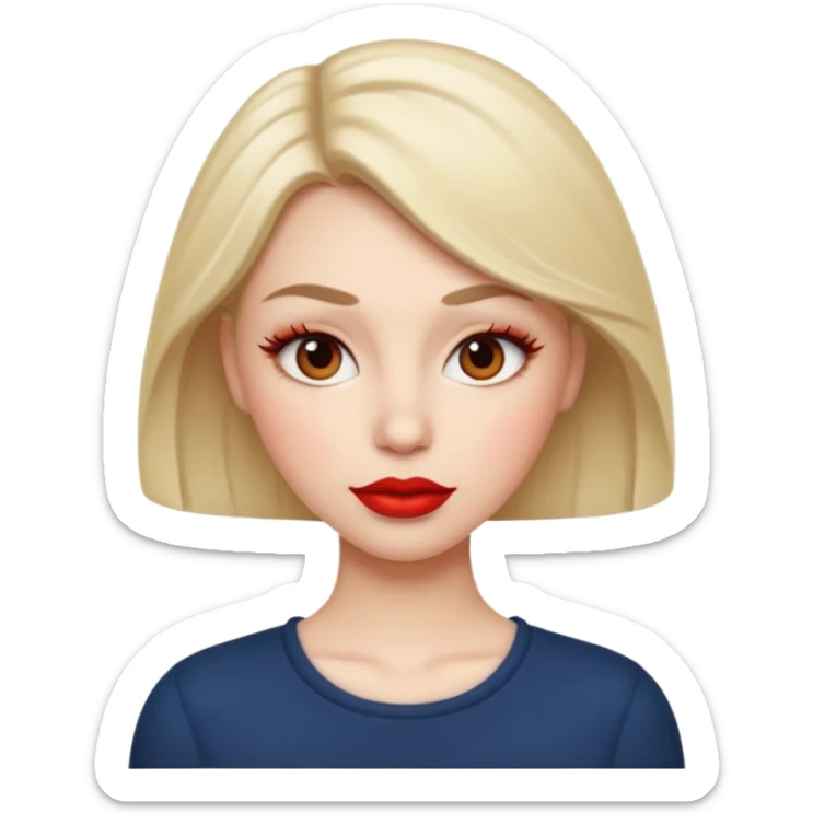 in the style of apple IOS emojis, give me a girly whole person emoji, with big red lips and eyelashes, and hour-glass curvy frame in a neutral pose sticker
