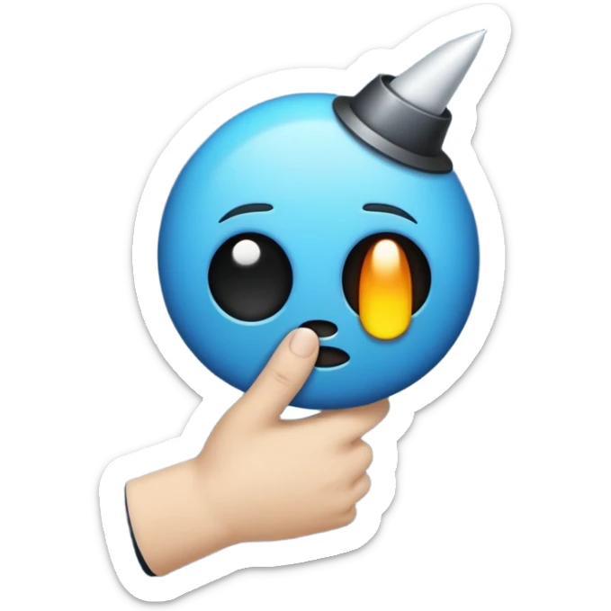 Trauriger Emoji hat eine Kanone in der hand zielt auf sein eigenen Kopf und lacht  sticker