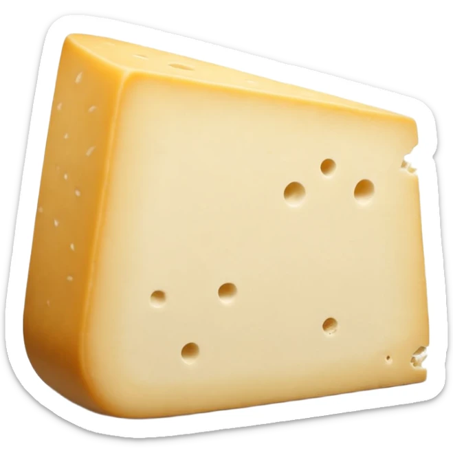 sheep’s milk cheese wedge, firm, off-white to pale ivory, beige or greyish rind, slightly crumbly or smooth, subtle surface irregularities, rustic clean cut, no plate or extras, no faces, clean 3D, soft shadows, transparent background, emoji scale sticker