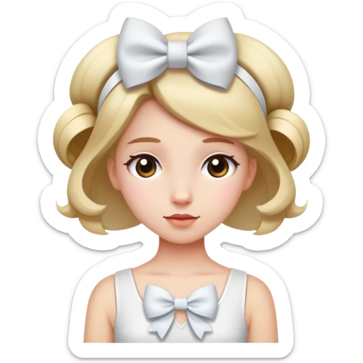 A girl wearing a flower white top and a white bow in her hair sticker