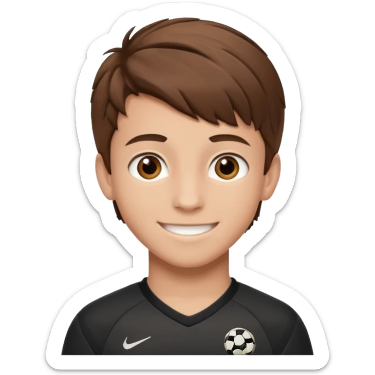 Illustrated emoji of a teen boy with brown hair and brown eyes, hair styled like a soccer player  sticker