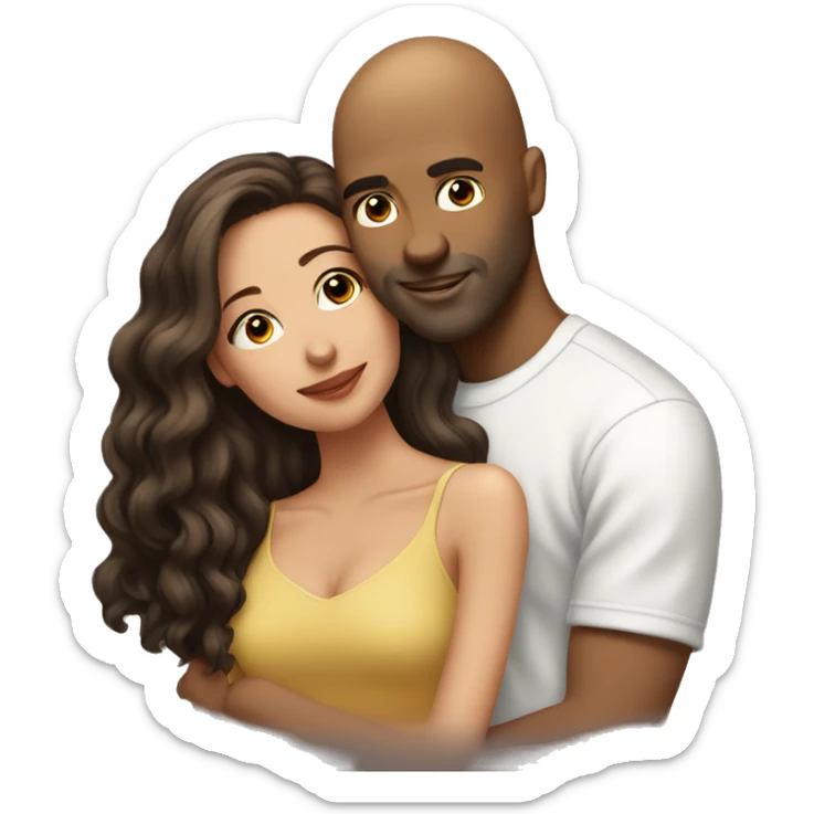 Brown bald man with chinhair kissing brunette woman with long hair sticker
