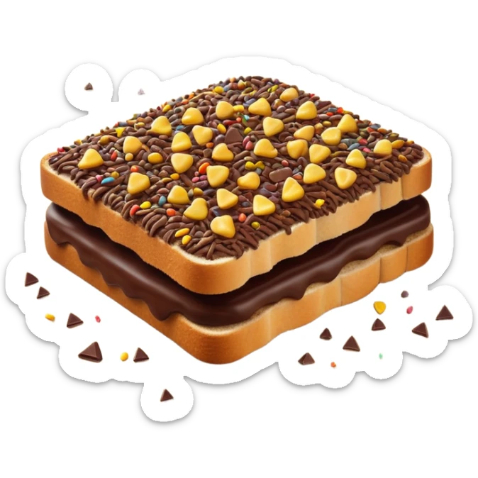 hagelslag-cinematic-realistic-hagelslag-treat-emoji,-depicted-as-crunchy-chocolate-sprinkles-scattered-on-a-slice-of-buttered-bread,-rendered-with-vivid-textures-and-playful,-inviting-lighting. sticker