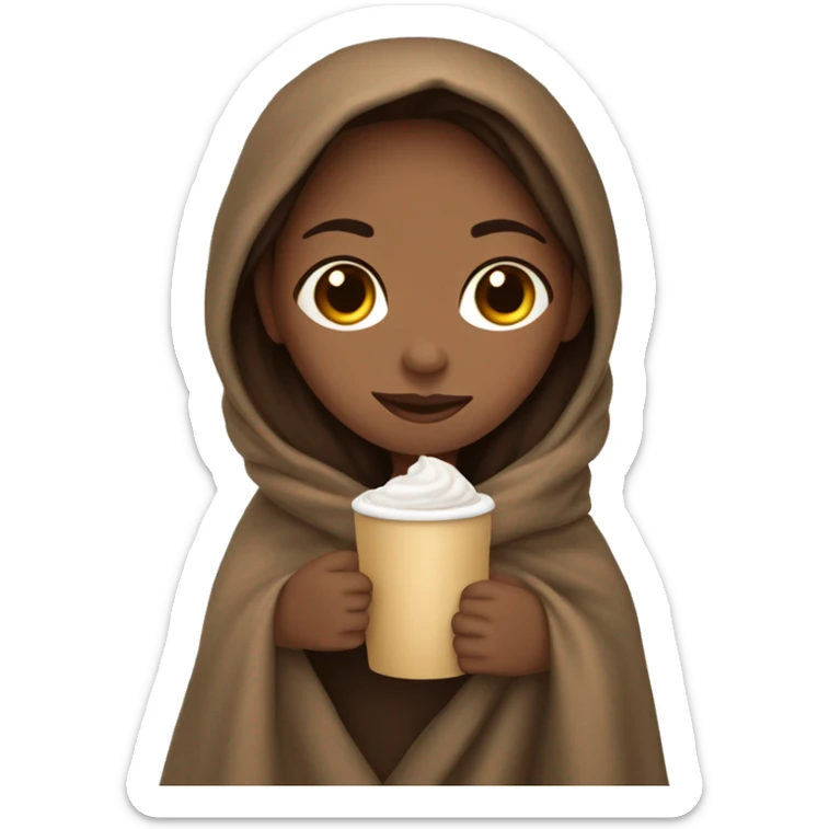 Girl with brown hair wrapped in a blanket sipping a hot chocolate  sticker