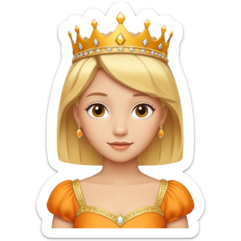 Princess in orange yellow Dress with gold Tiara, short Blonde Hair sticker