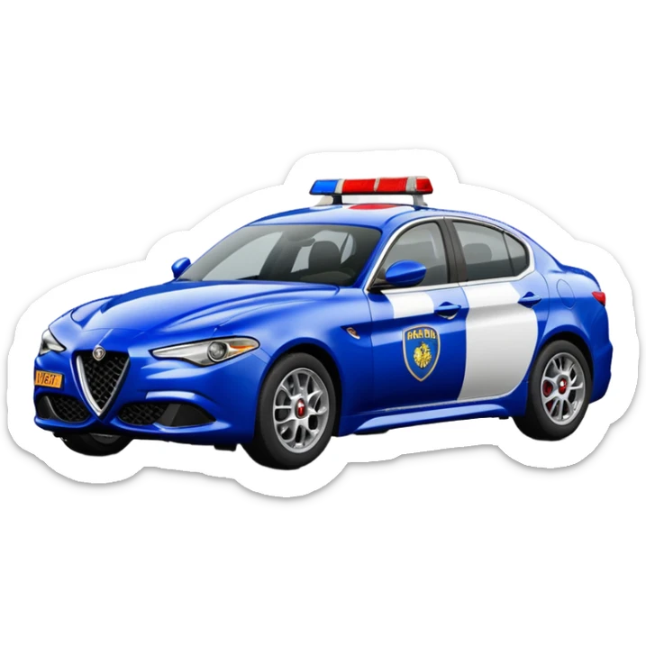 crea auto di servzio alfa romeo giulia tutta blu scuro con la scritta sul lato polizia penitenziaria  sticker