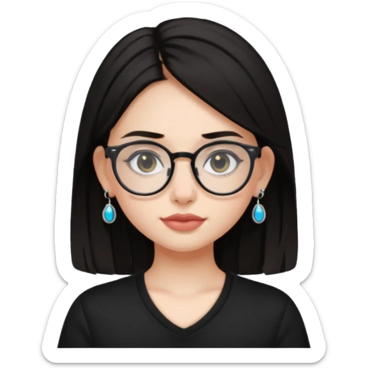 sarah babygirl dark hair and glasses with nose piercing and earrings and black top sticker