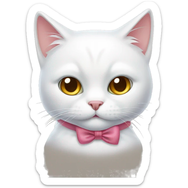 white cat with a bow sticker