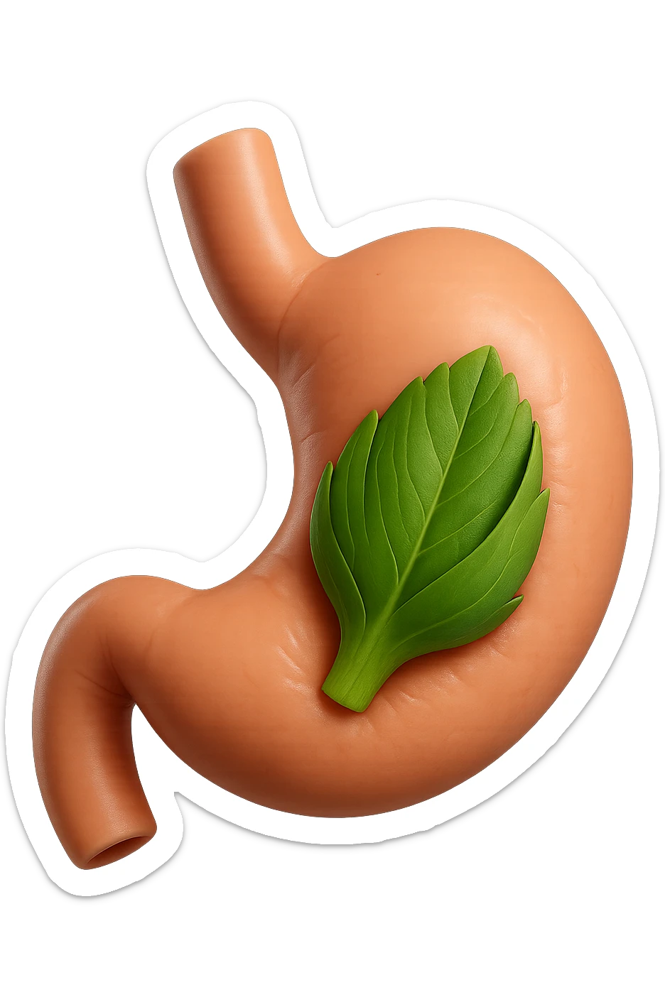 emoji stile iphone 3d di uno stomaco umano con una foglia di carciofo dentro, iperrealistico 4k sticker
