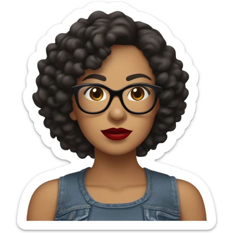 Big chest, Latina woman with short curly hair, big red lips and black oversized glasses ￼ sticker