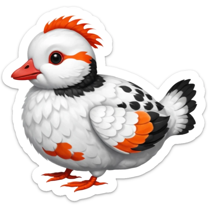 Asian Painted Fluffy Realistic Rock Ptarmigan-Dwarf-Hotot-Koi-Fish-Animal-hybrid, full body, with red marking over eye sticker