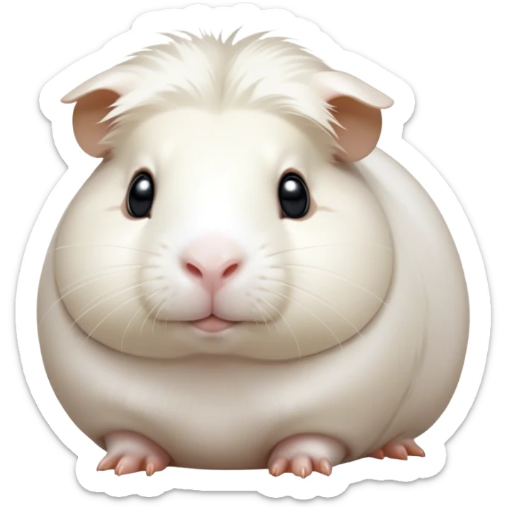 Cinematic Noble White Guinea Pig Portrait Emoji, Poised and regal, with a compact, chubby build and a pristine, well-groomed pure white fur, deep-set soulful dark eyes, Simplified yet sharp and sophisticated features, highly detailed, glowing with a soft, dignified glow, high shine, intelligent and sweet, stylized with an air of gentle purity, focused and attentive, soft glowing outline, capturing the essence of a watchful and confident little companion, so majestic it feels as though it could scurry out of the screen with effortless authority! sticker
