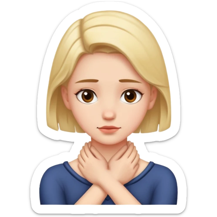 girl with both of her hands on her neck that are crossed over each other sticker
